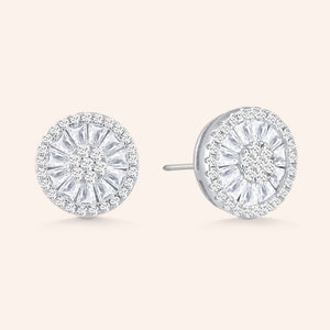 "All of the Lights" 3.6 CTW Pave Baguette Halo Post Earrings  - Sterling Silver