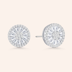 "All of the Lights" 3.6 CTW Pave Baguette Halo Post Earrings  - Sterling Silver