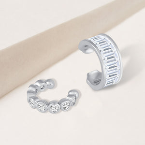 "Trendsetter's" Set of Two 3.1CTW Baguette and Round Cut Ear Cuffs - Silver