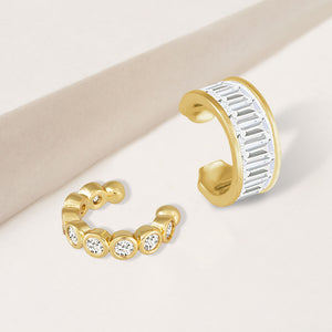 "Trendsetter's" Set of Two 3.1CTW Baguette and Round Cut Ear Cuffs - Gold