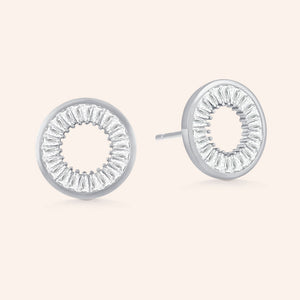 "Scarlett" 3.8CTW Pave Baguette Open Circle Post Earrings