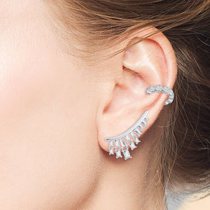 "Glam Reveal" 3.5CTW Baguette Cut Stones Climber Earrings - Silver