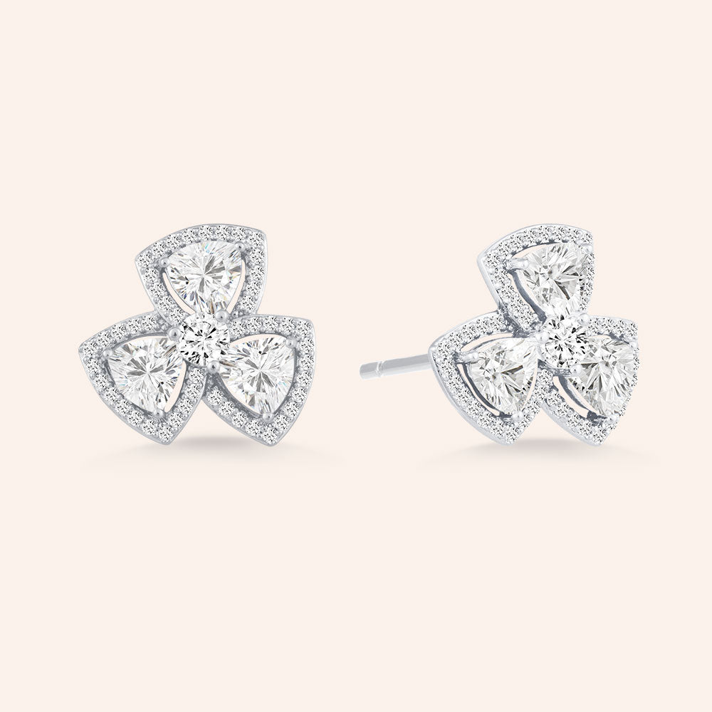 "Madison"  6.8CTW Trillion Cut Halo Flower Stud Earrings
