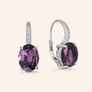 "Nicole" Oval Cut Amethyst Drop Earrings - Silver