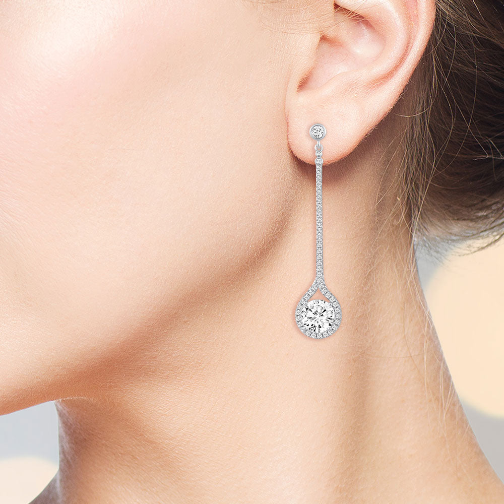 "Runway"  5.5CTW Pave Prong-set Round Cut Dangling Earrings - Silver