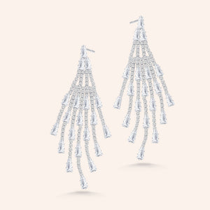 "Dance till Down"  8.2CTW Baguette and Round Cut Statement Drop Earrings - Silver