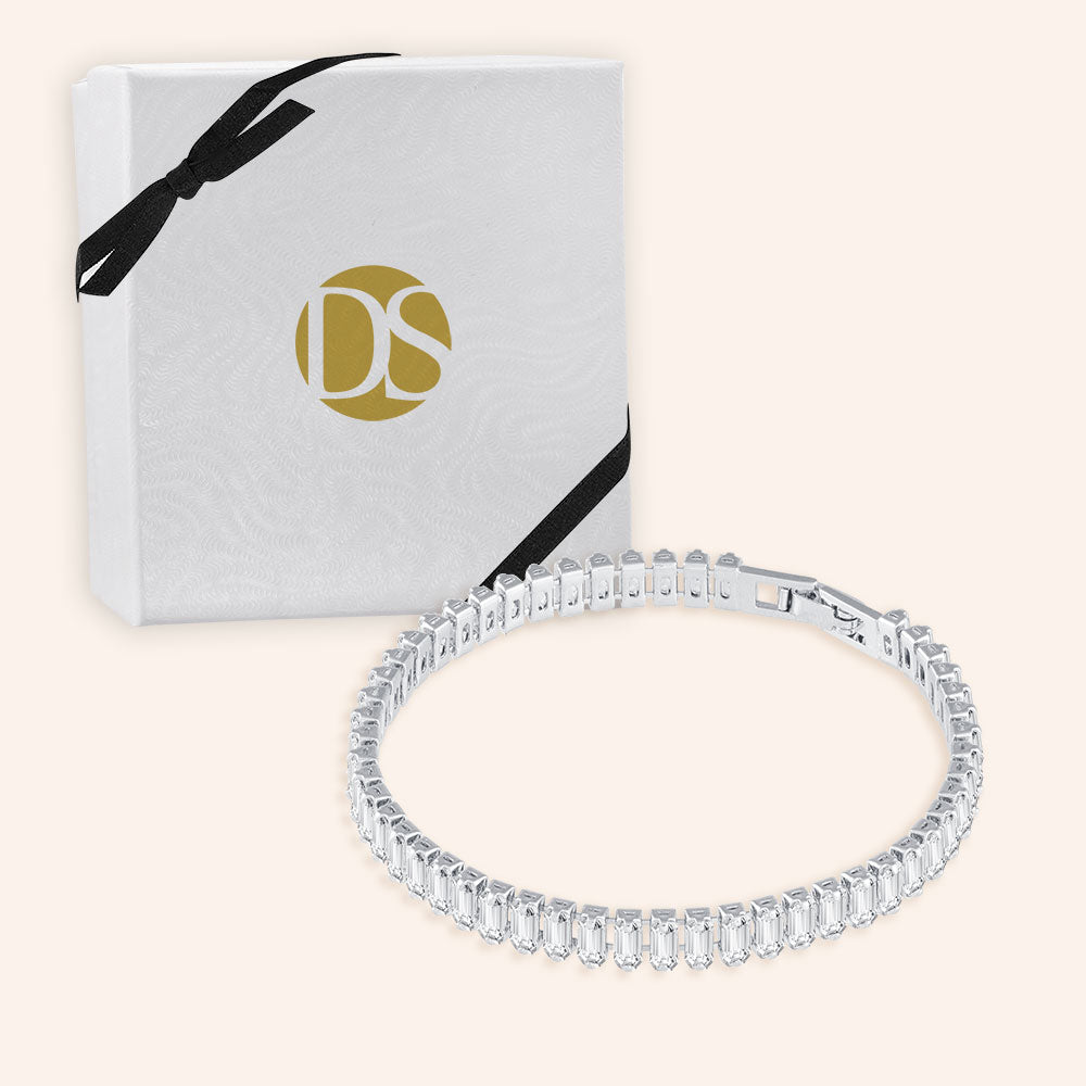 Socialite 6.5CTW Baguette Cut Tennis Bracelet - Includes Extender - - DSF  Jewels