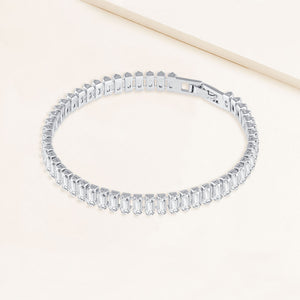 "Socialite" 6.5CTW Baguette Cut Tennis Bracelet - Includes Extender - Silver