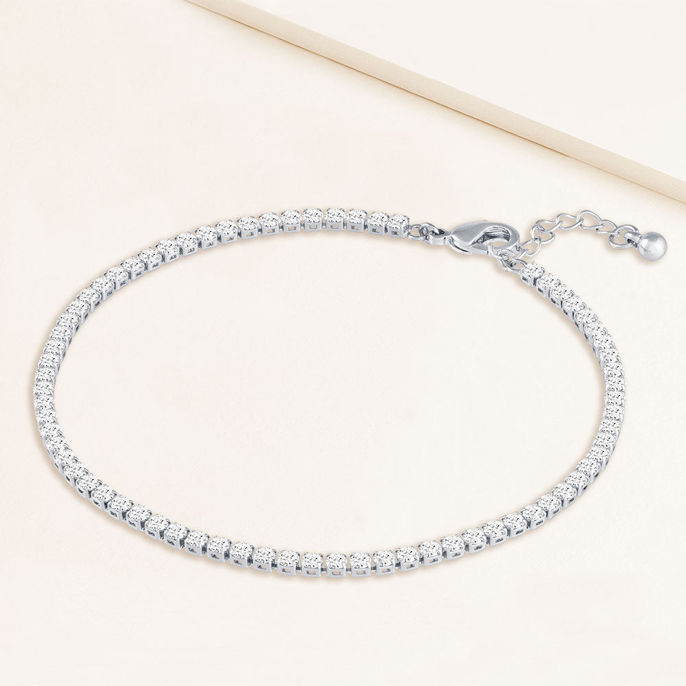 "Now and Forever" 4.1CTW Prong- Set Round Cut Tennis Anklet - Silver