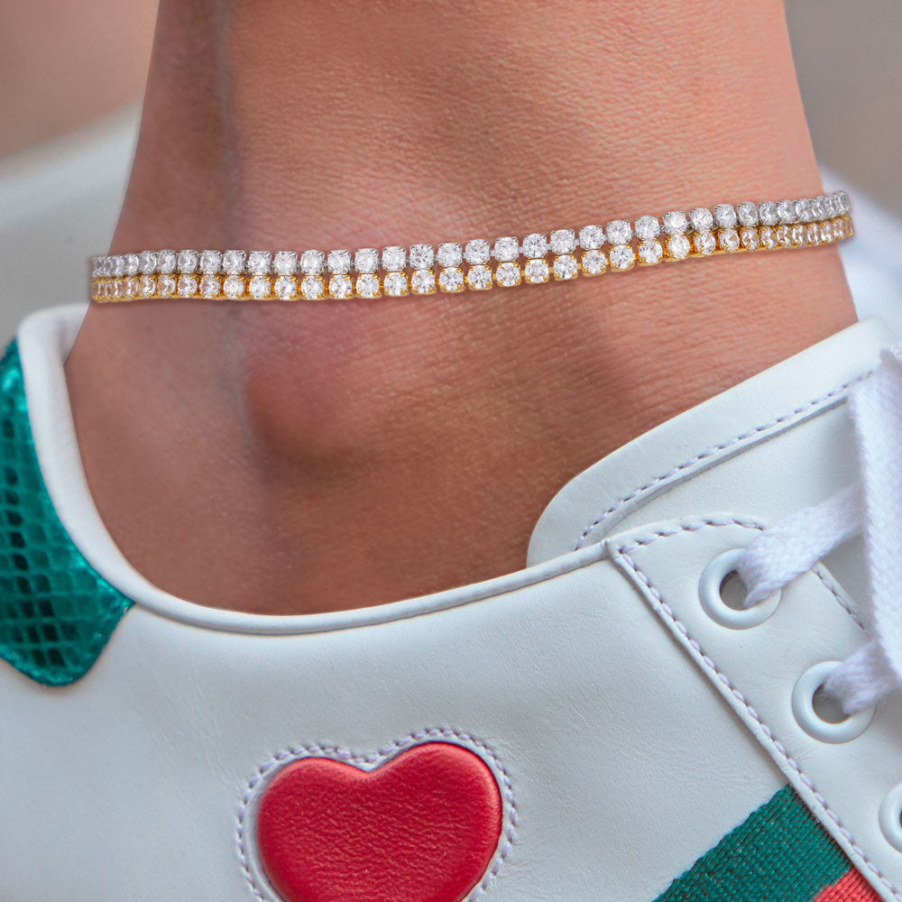 "Now and Forever" 4.1CTW Prong- Set Round Cut Tennis Anklet - Gold