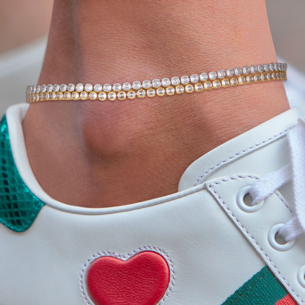 "My Date" 4.1CTW Bezel- Set Round Cut Tennis Anklet - Silver