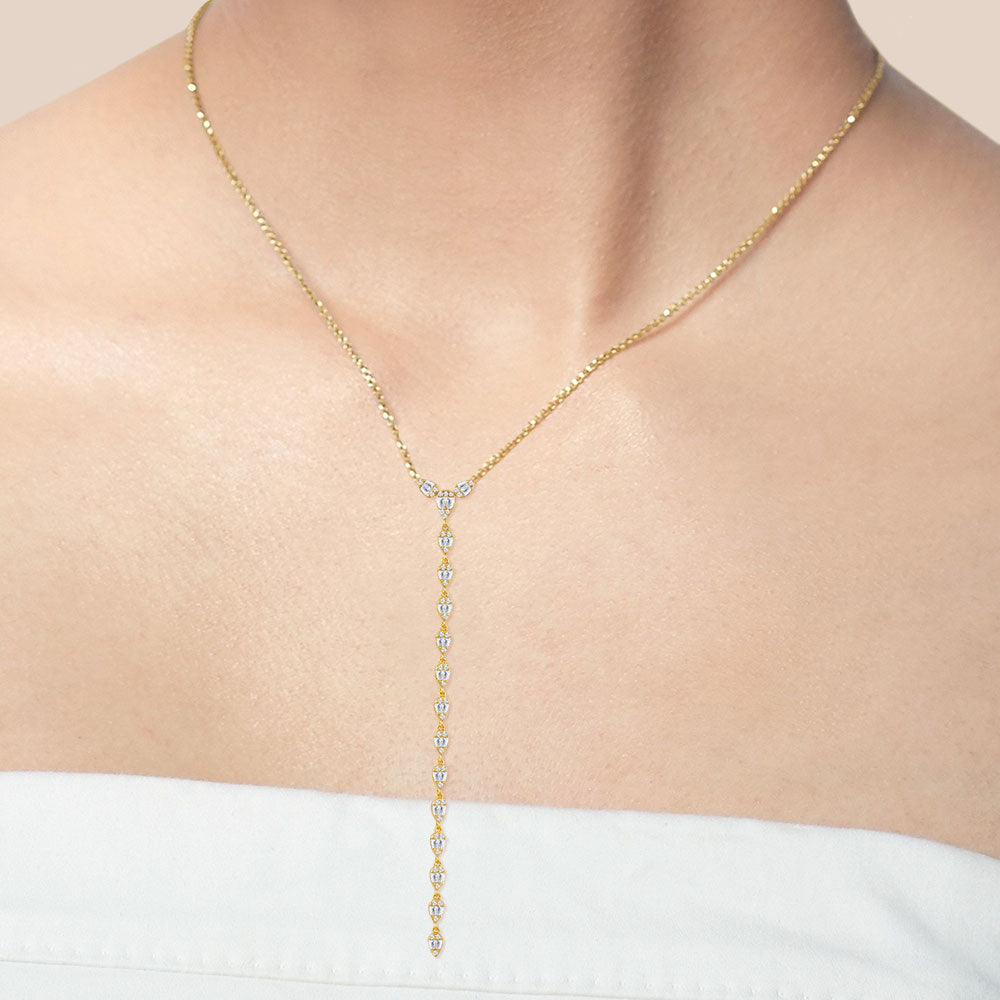 "Invitation Only" 1.6CTW Pave Baguette Y-Drop Necklace- Gold