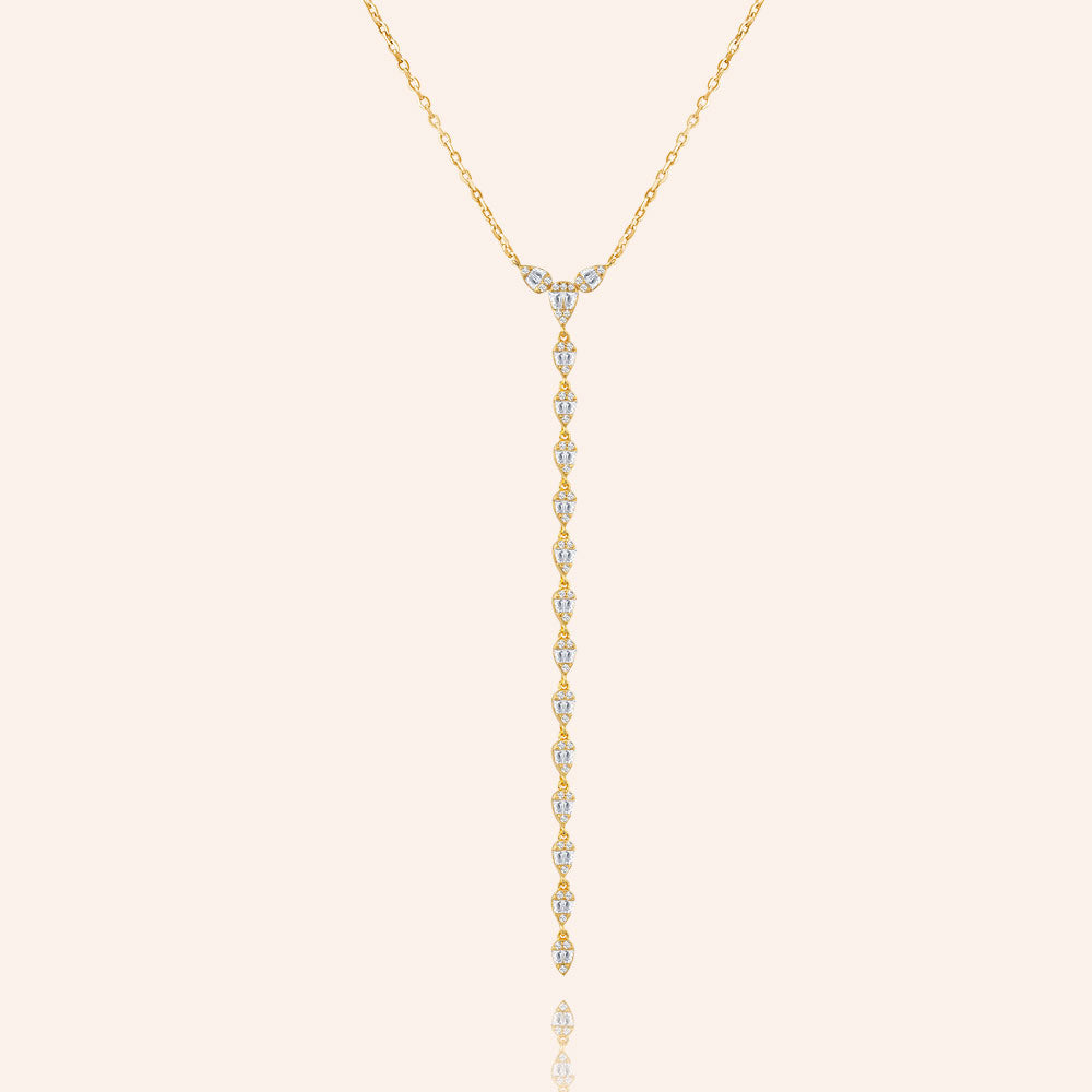 "Invitation Only" 1.6CTW Pave Baguette Y-Drop Necklace- Gold