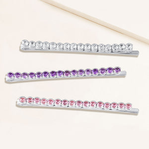 "Full of Possibilities" Set of Three  Clear, Lavender and Rose 4.2CTW Round Cut Cubic Zirconia Hair Pins - Silver
