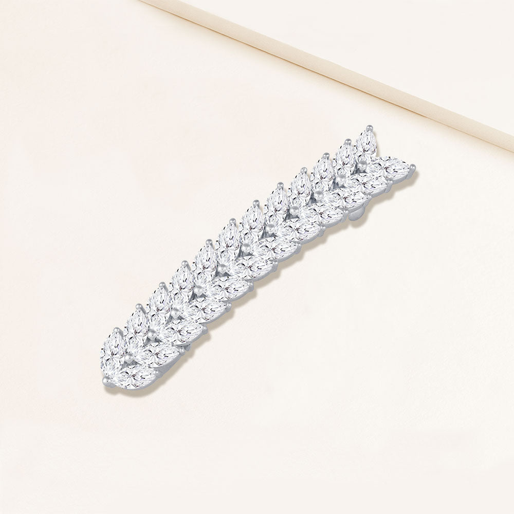"Couture in Bloom" 12.7CTW Marquise Cut Cubic Zirconia Hair Barrette - Silver