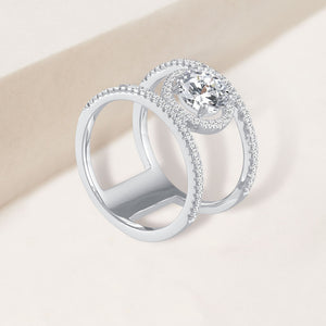 "Lady Like" 4.2CTW Round Cut  Halo Ring - Silver