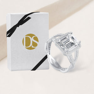 "You're the One" 5.2CTW Emerald Cut Woven Halo Ring - Silver