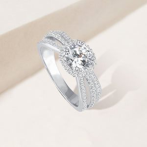 "Worth Waiting For" 4.9CTW Round Cut Halo Split Shank Ring - Silver