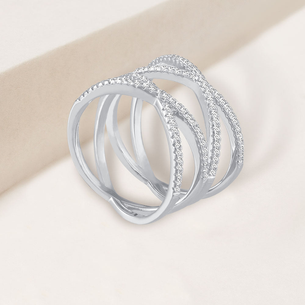 "Love Nest" 3.9CTW Pave Criss Cross Ring - Silver