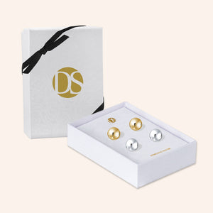 " Two Ways to Allure" High Polished Round Ball Set of 2 Post Earrings  - Sterling Silver and 18K Gold Vermeil