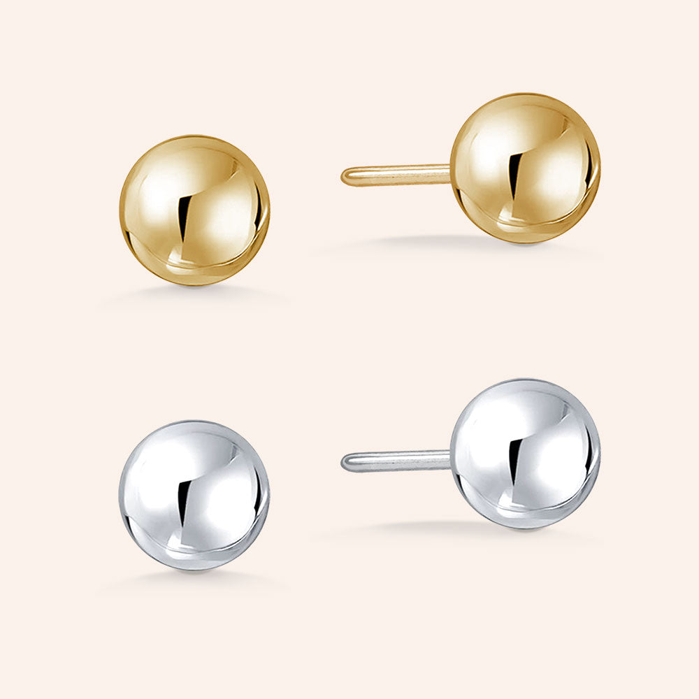 " Two Ways to Allure" High Polished Round Ball Set of 2 Post Earrings  - Sterling Silver and 18K Gold Vermeil