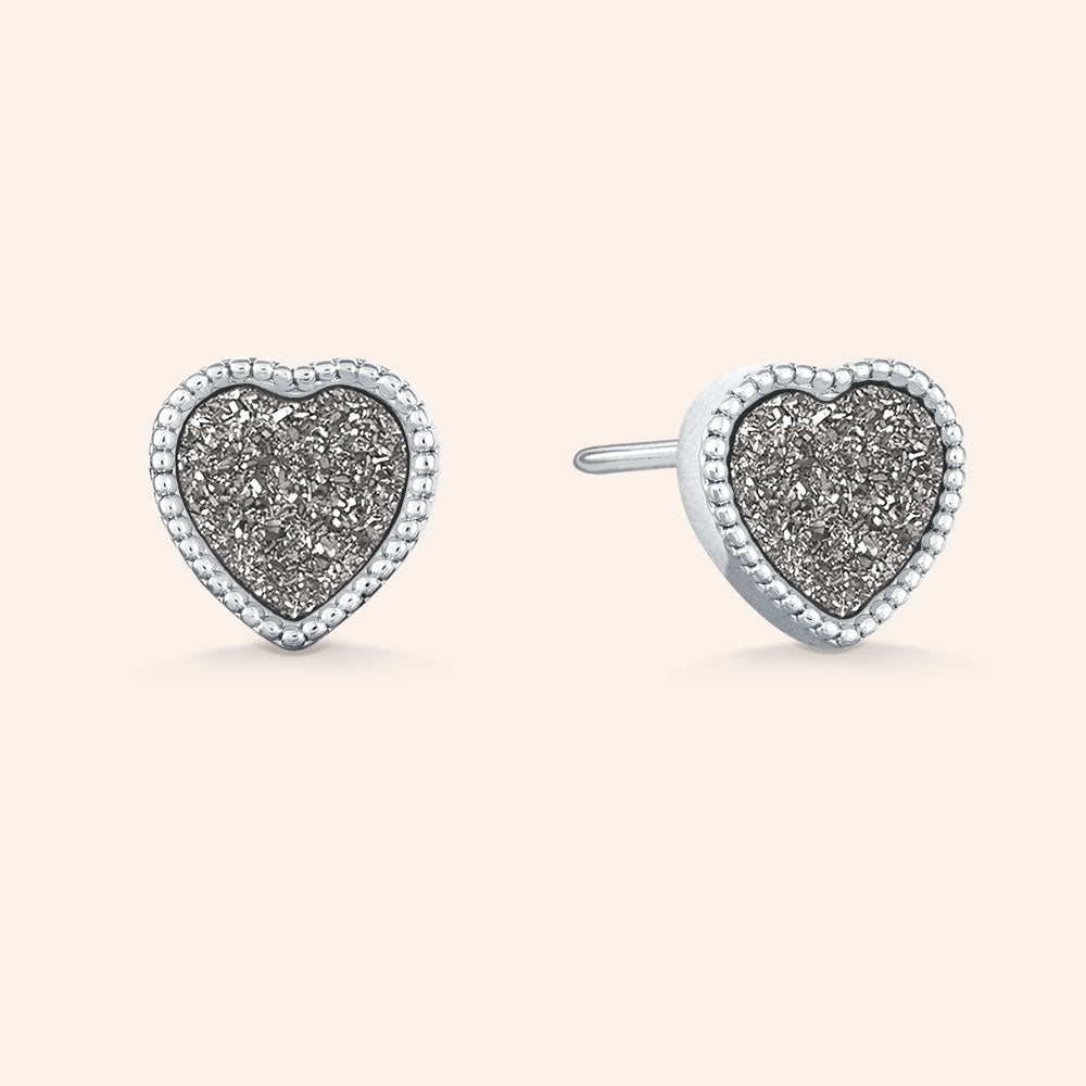 "Amore" Heart Genuine Drusy Post Earrings