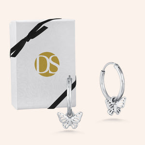 "Fly Away" Filigree Butterfly Charm Huggie Earrings - Sterling Silver / Gold Vermeil