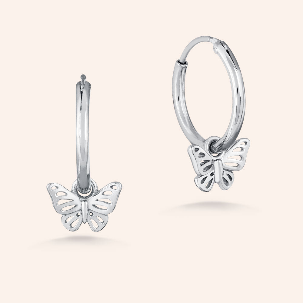 "Fly Away" Filigree Butterfly Charm Huggie Earrings - Sterling Silver / Gold Vermeil