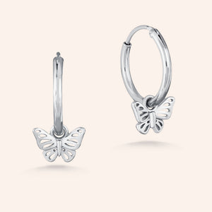 "Fly Away" Filigree Butterfly Charm Huggie Earrings - Sterling Silver / Gold Vermeil