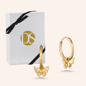 "Fly Away" Filigree Butterfly Charm Huggie Earrings - Sterling Silver / Gold Vermeil