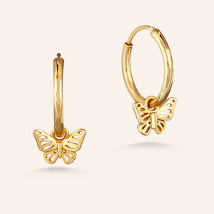 "Fly Away" Filigree Butterfly Charm Huggie Earrings - Sterling Silver / Gold Vermeil