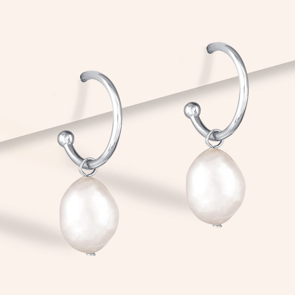 "Strada"  Baroque Freshwater Pearl Hoop Earrings