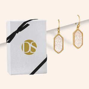 "Montana" Hexagon Genuine Drusy Drop Earrings