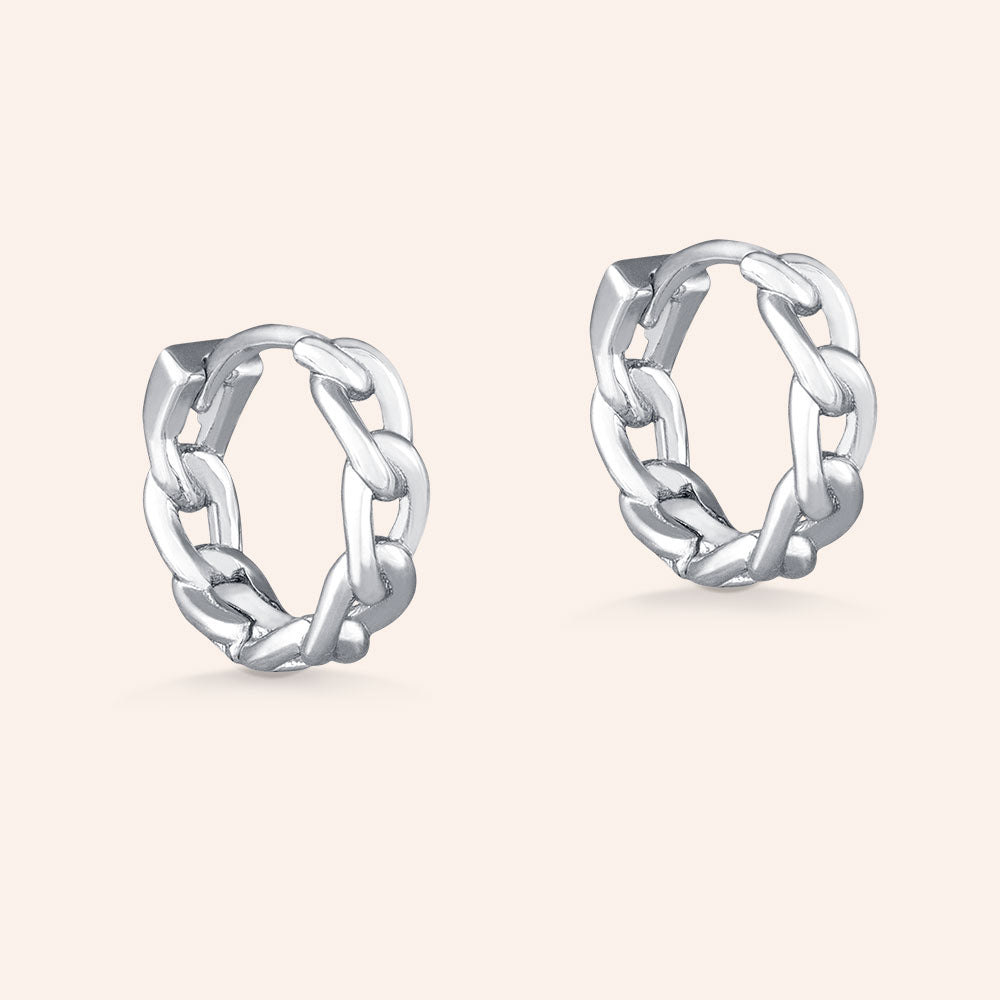 "Little Elements" Chain Link Huggie Earrings - Sterling Silver / Gold Vermeil