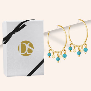 "Sweet Sentiments" Freshwater Pearl or Turquoise Dangles Hoop Earrings