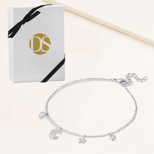"Wishing on a Star" 0.9 CTW Pave Moon and Star Charm Bracelet - Sterling Silver / Gold Vermeil