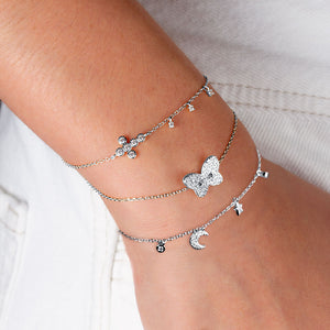 "Wishing on a Star" 0.9 CTW Pave Moon and Star Charm Bracelet - Sterling Silver / Gold Vermeil