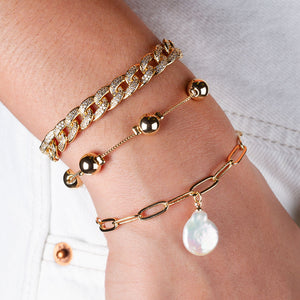 "Ocean Deep" Cultured Freshwater Coin Pearl Clip Chain Bracelet