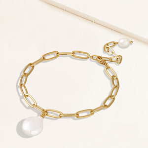 "Ocean Deep" Cultured Freshwater Coin Pearl Clip Chain Bracelet