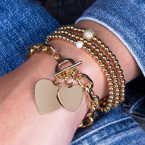 "Double Love" Heart Pendants Oval Link Chain Toggle Bracelet