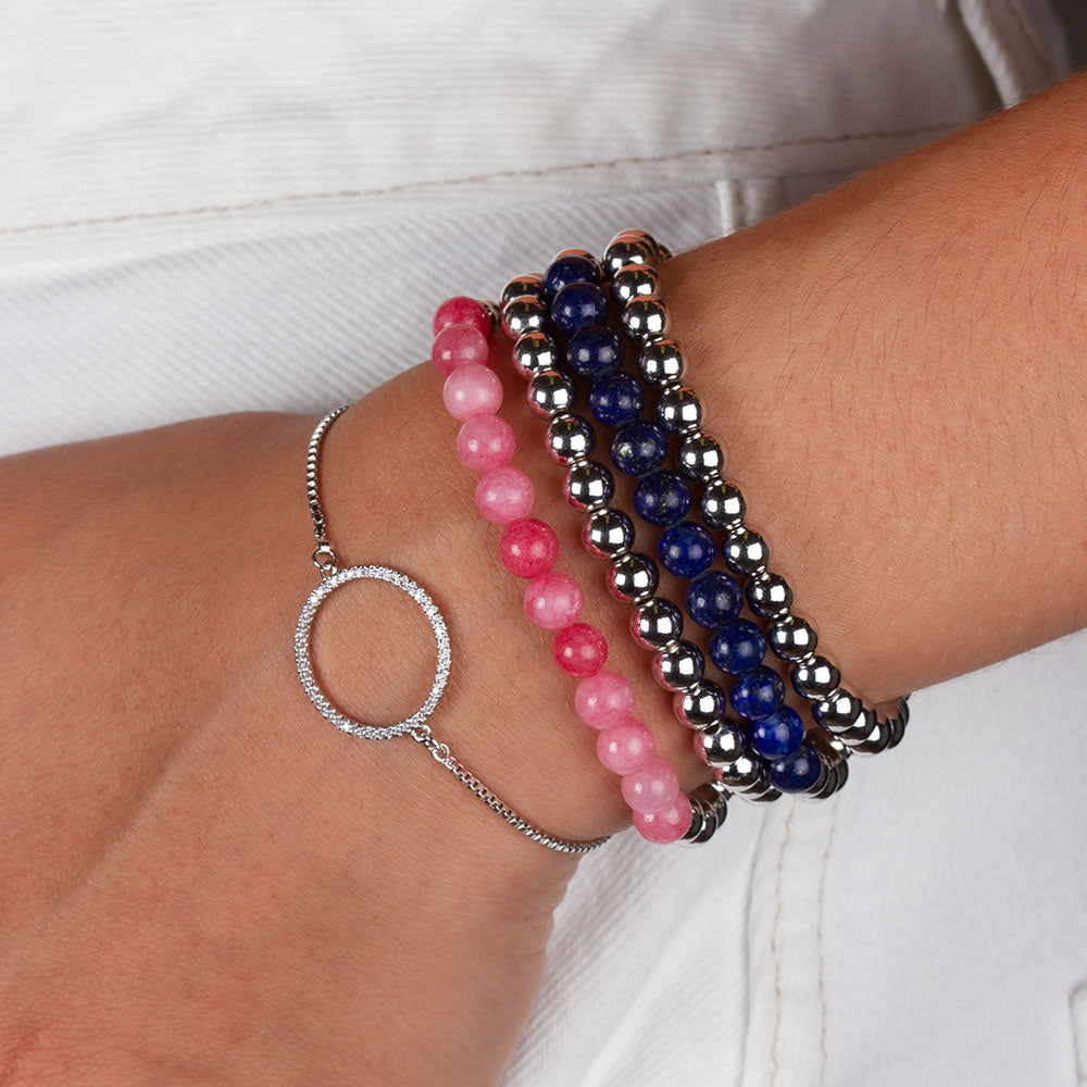 "Serena"  Set of Two Lapis & Highly Polished Beads Stretch Bracelets