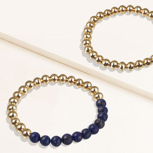 "Serena"  Set of Two Lapis & Highly Polished Beads Stretch Bracelets