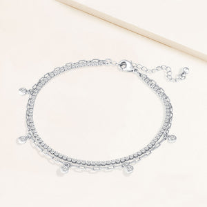 "Lover" 4.3CTW Prong- Set Round Cut Tennis & Charms Clip Chain Layered Anklet