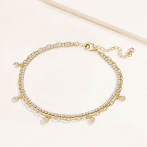 "Lover" 4.3CTW Prong- Set Round Cut Tennis & Charms Clip Chain Layered Anklet