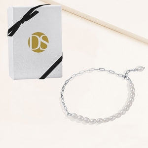 "Side-By-Side" Cultured Freshwater Oval Pearls Clip Chain Anklet