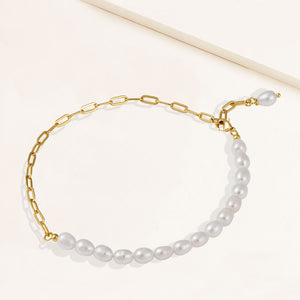 "Side-By-Side" Cultured Freshwater Oval Pearls Clip Chain Anklet