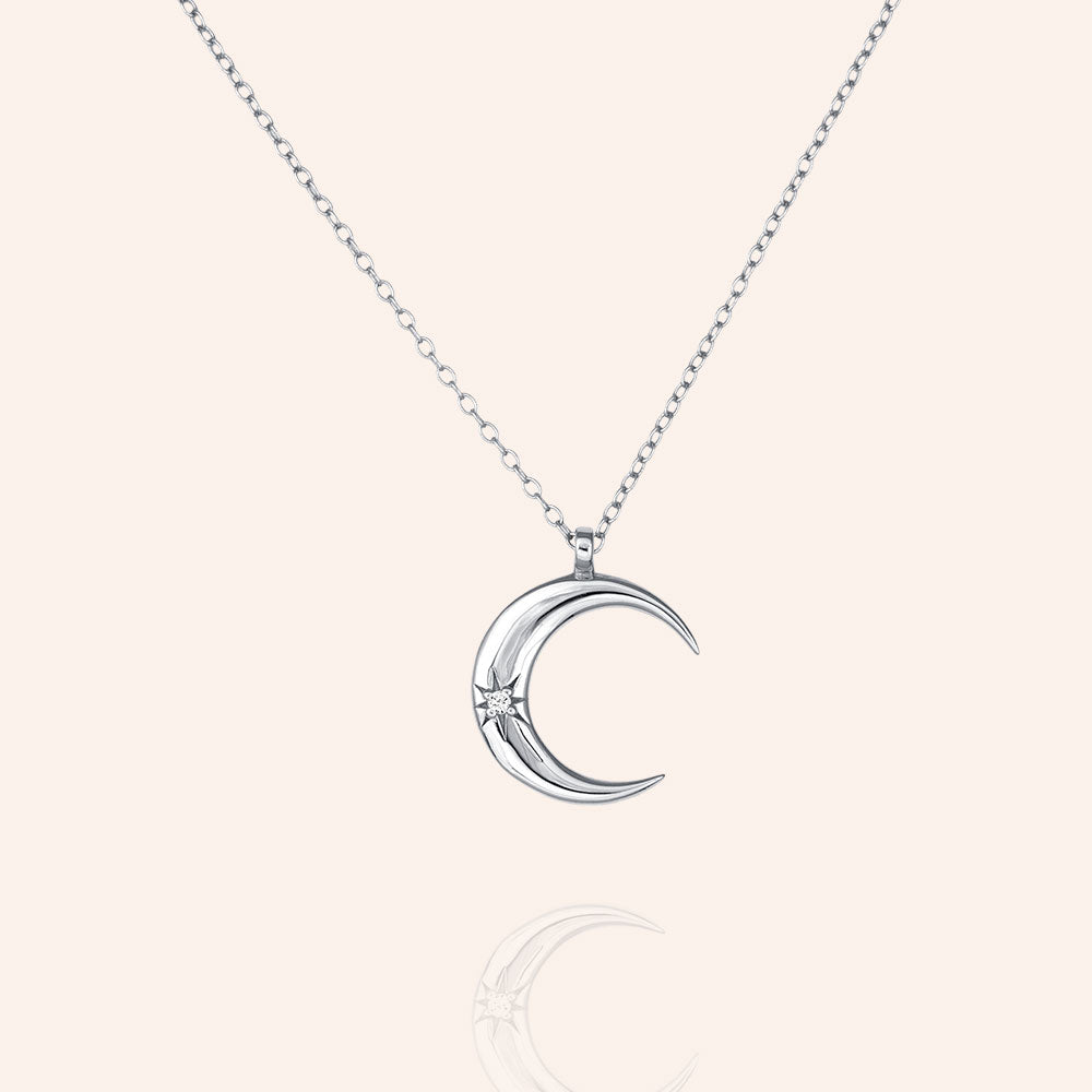 "Moondance" 0.6CTW  Crescent Moon Pendant Necklace - Sterling Silver / Gold Vermeil