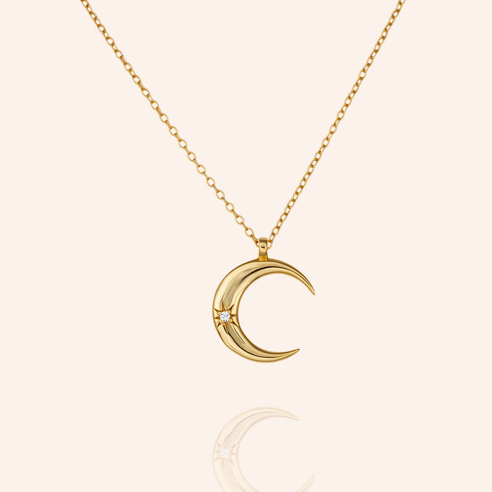 14k Gold Vermeil Moon Pendant - Solid Gold Moonstine Crescent Moon Pendant  – Carrie Elizabeth
