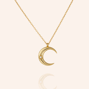 "Moondance" 0.6CTW  Crescent Moon Pendant Necklace - Sterling Silver / Gold Vermeil