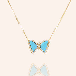 "Free Spirit" 1.2CTW Carved Turquoise or Pink Spinel Butterfly Pendant Necklace